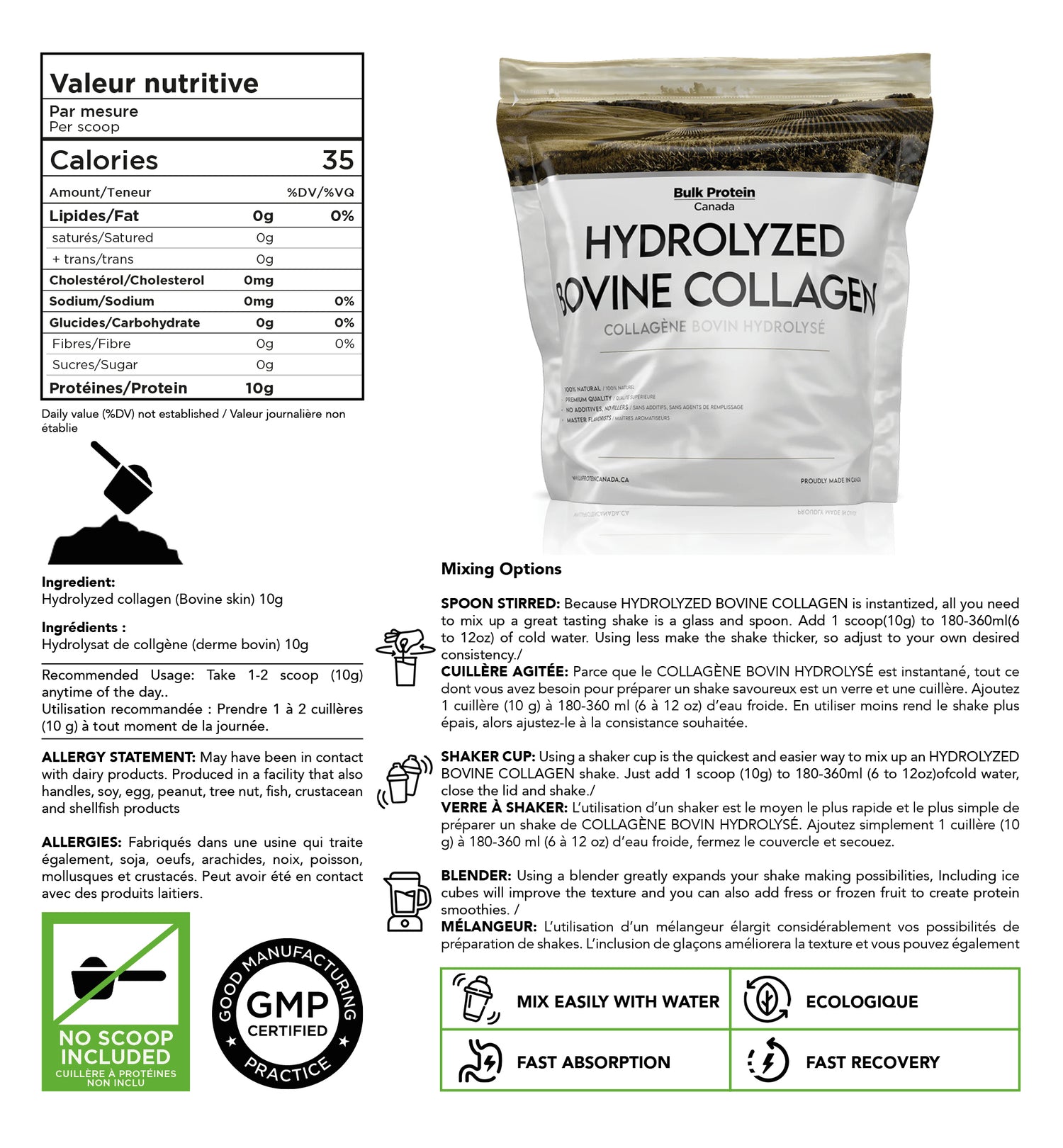 Bulk Protein Canada Hydrolyzed bovine collagen nutrition facts