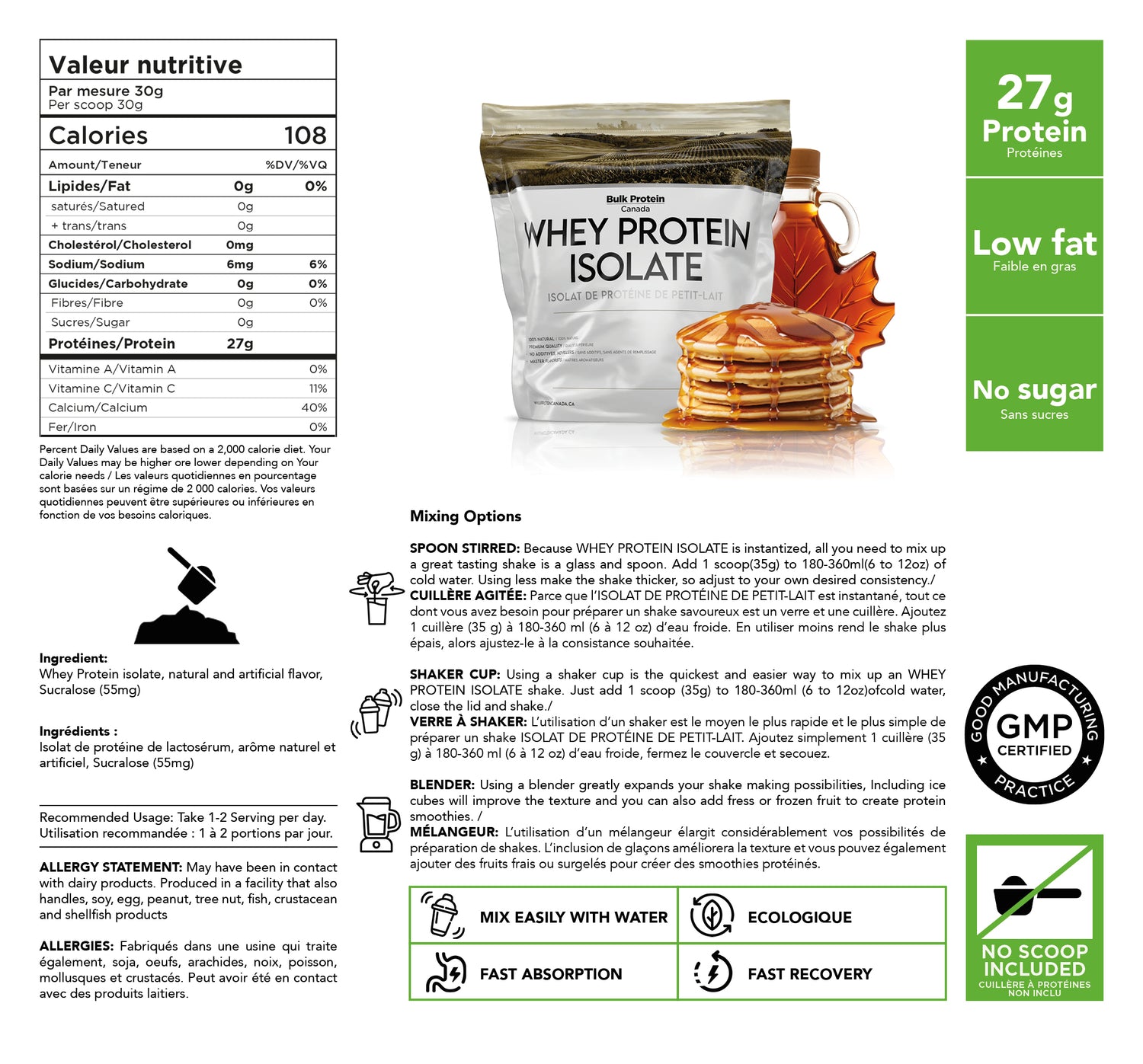 Bulk Protein Canada Maple Syrup whey protein isolate nutrition facts