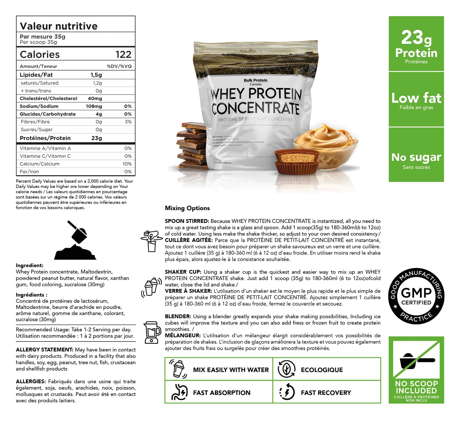 Bulk Protein Canada Peanut Butter Cup whey protein concentrate bulk nutrition facts