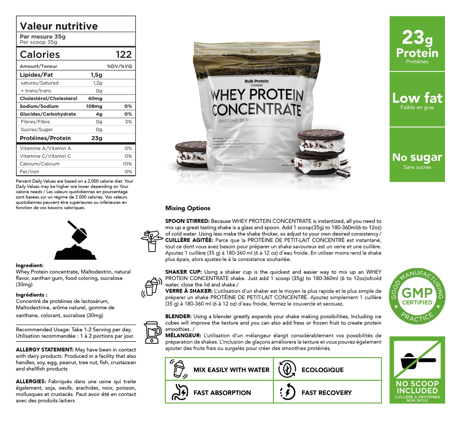 Bulk Protein Canada Cookie and Cream whey protein concentrate bulk nutrition facts