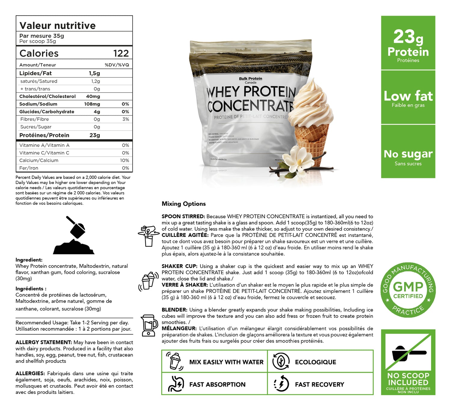 Bulk Protein Canada Vanilla whey protein concentrate bulk nutrition facts