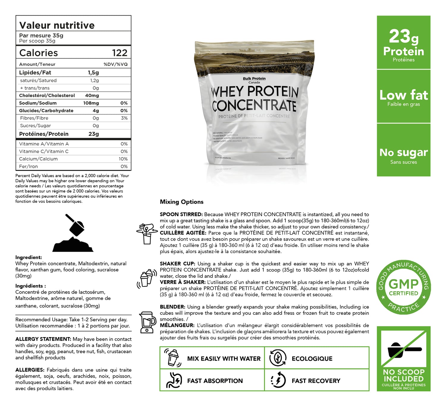 Bulk Protein Canada unflavoured whey protein concentrate bulk nutrition facts